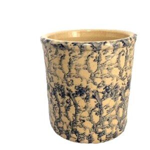 Vtg Robinson Ransbottom Blue Spongeware Crock 1 Qt Container Roseville OH USA